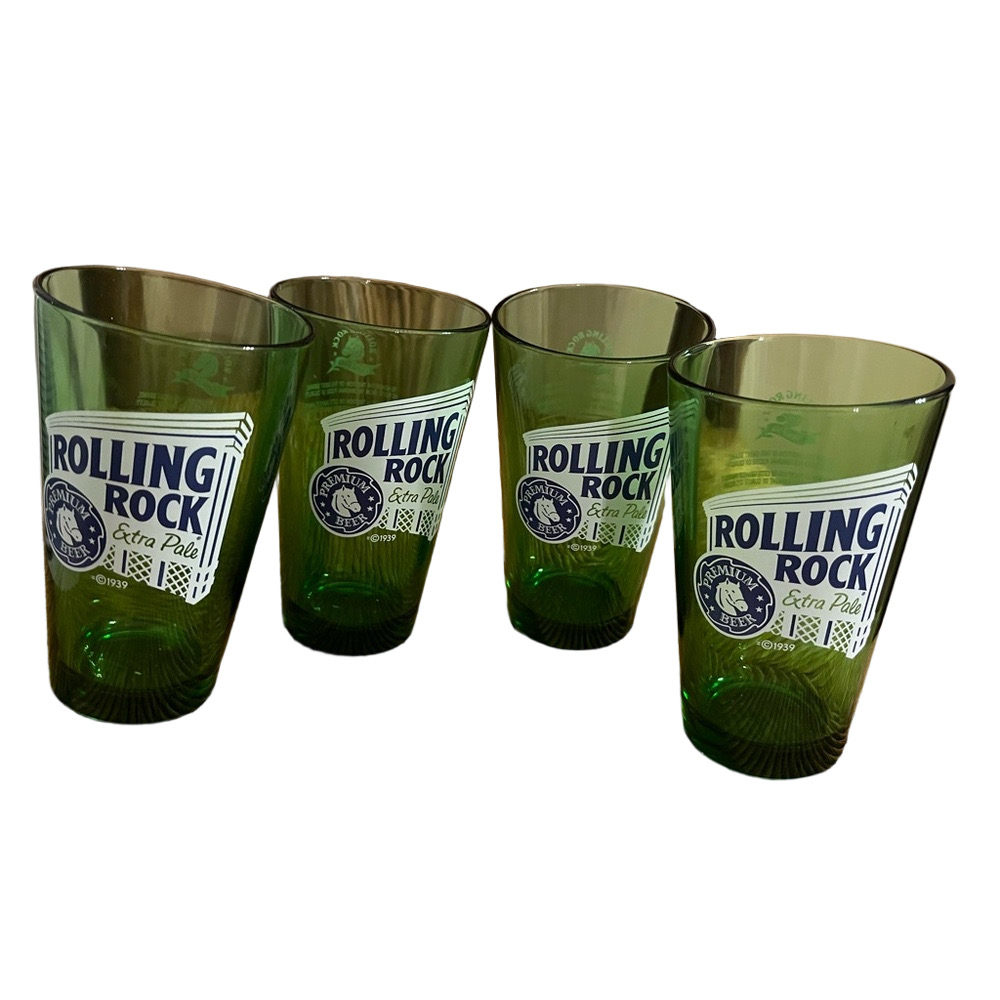 Set of 4 Rolling Rock Premium Beer Extra Pale Green Pint Drinking Glass
